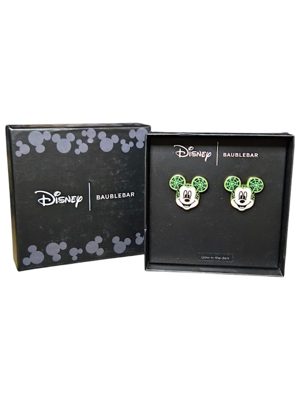 Disney x BaubleBar Halloween Glow Dark Spiderweb Mickey Mouse Earrings NWT